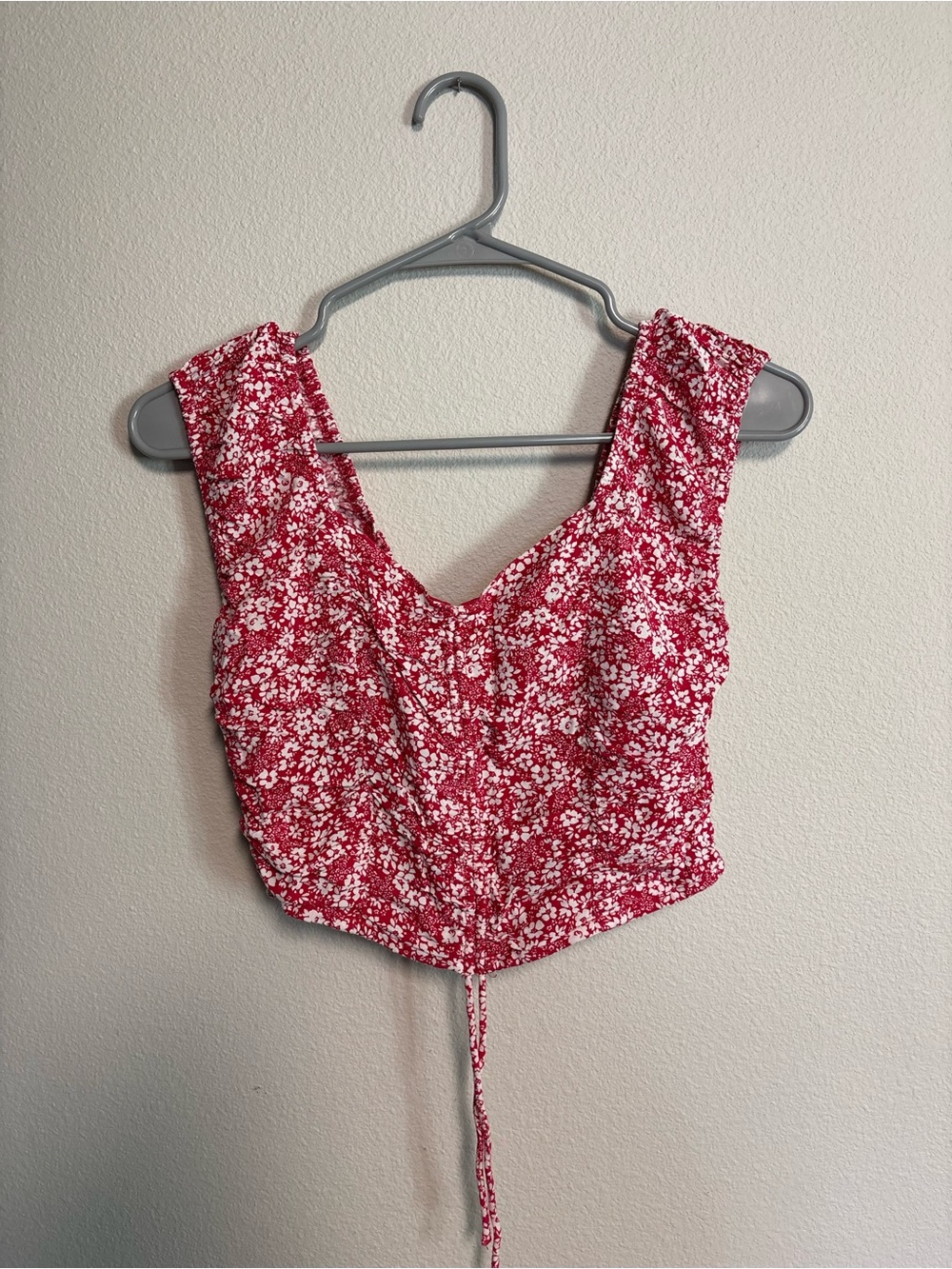 Japna Red and White Floral Tie-Back Crop Top